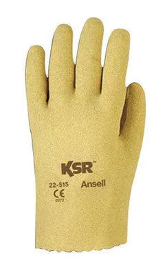 glove with vibrant feel-  Ansell Size 7 KSR Light Duty Multi-Purpose Cut And Abrasion Resistant Tan Vinyl Fully Coated Work Gloves With Interlock Knit Liner And Slip-On Cuff