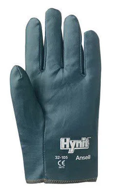 glove with subtle look-  Ansell Size 7 Mens Hynit Medium Duty Multi-Purpose Cut And Abrasion Resistant Blue Nitrile Impregnated Fabric Fully Coated Work Gloves With Interlock Knit Liner And Slip-On Cuff