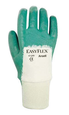 glove for fit-  Ansell Size 7 Easy Flex Light Duty Multi-Purpose Cut And Abrasion Resistant White And Green Nitrile Palm Coated Work Gloves With Cotton Knit Liner And Knit Wrist