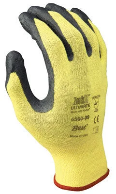 glove with knit-  SHOWA Best Glove Size 7 Zorb-IT Ultimate Cut Resistant Gray Nitrile Dipped Palm Coated Work Gloves With Yellow Seamless Kevlar Knit Liner And Elastic Cuff