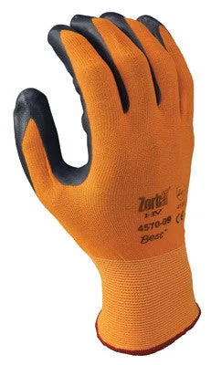 glove for cool guys-  SHOWA Best Glove Size 10 Zorb-IT HV Abrasion Resistant Gray Nitrile Dipped Palm Coated Work Gloves With Hi-Viz Orange Seamless Nylon And Polyester Knit Liner And Elastic Cuff