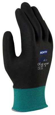 glove with elegant-  North by Honeywell 2X NorthFlex Oil Grip 13 Gauge Cut Resistant Black Nitrile Palm Coated Work Gloves With Dark Green Seamless Nylon Liner And Knit Wrist