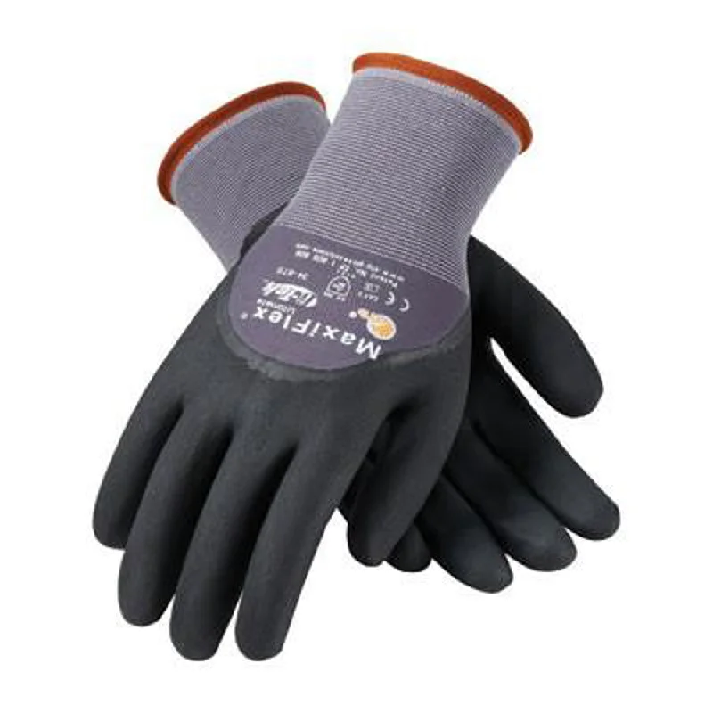 glove with textured-  Protective Industrial Products Medium MaxiFlex Ultimate by ATG 15 Gauge Abrasion Resistant Black Micro-Foam Nitrile Palm, Finger And Knuckle Coated Work Gloves With Gray Seamless Knit Nylon And