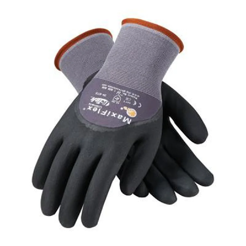 glove with adjustable-  Protective Industrial Products X-Large MaxiFlex Ultimate by ATG 15 Gauge Abrasion Resistant Black Micro-Foam Nitrile Palm, Finger And Knuckle Coated Work Gloves With Gray Seamless Knit Nylon And