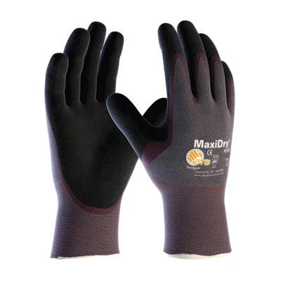 glove with stretch-  Protective Industrial Products Small MaxiDry by ATG Ultra Light Weight Abrasion Resistant Black Nitrile Palm And Fingertip Coated Work Gloves With Purple Seamless Knit - Case