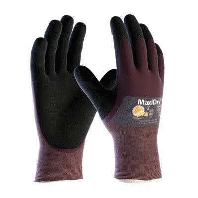 glove for style-  Protective Industrial Products Large MaxiDry by ATG Ultra Light Weight Abrasion Resistant Black Nitrile Dipped Coated Work Gloves With Purple Seamless Knit Nylon Liner And Continuous Knit Cuff