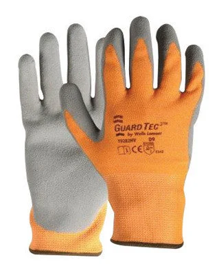 glove with padding-  Wells Lamont Large Hi-Viz Orange And Gray GuardTec3 Dipped Cut Resistant Gloves With Knitwrist And Thermal Lining