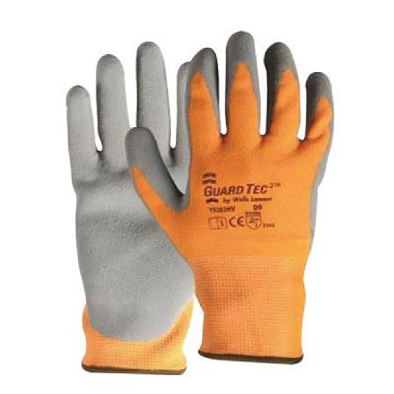 glove for casual-  Wells Lamont Medium Hi-Viz Orange And Gray GuardTec3 Dipped Cut Resistant Gloves With Knitwrist And Thermal Lining