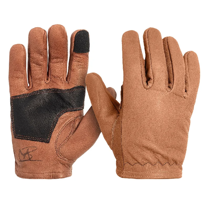 glove with classic edge-  Deerskin Leather Glove: Signature Ranching: Brown/Black