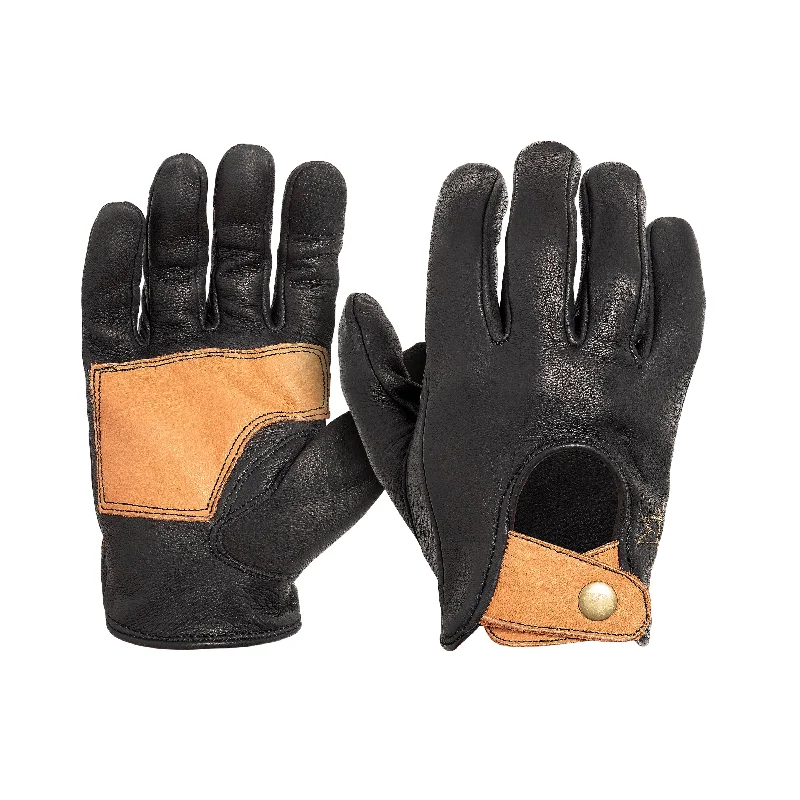 glove with luxury-  Dipped Leather Deer Glove: Lion Guard Driving Glove: Black/Brown