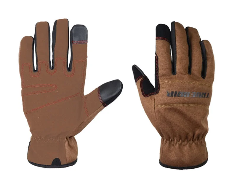 glove with nylon-  True Grip Men's Indoor/Outdoor Work Gloves Black/Brown L 1 pair