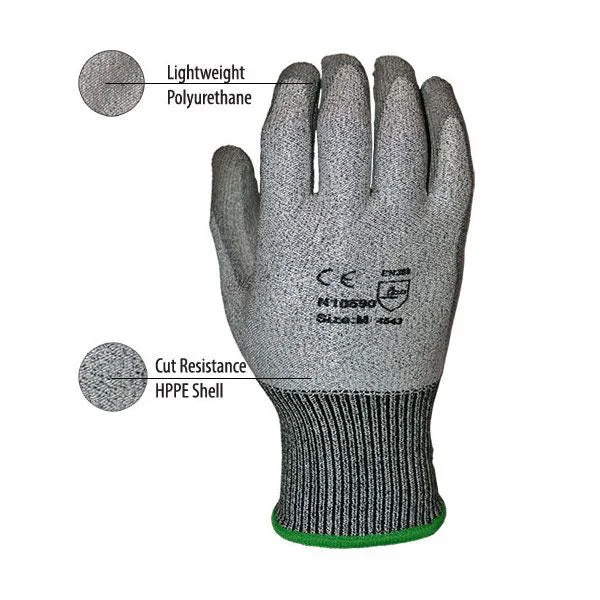 glove with velcro-  Gator N10590-M Grip Glove, 13-Gauge, Cut Resistant, PU Coated, M 12/box