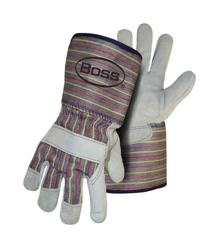 glove with bright look-  Boss Men's Indoor/Outdoor Gauntlet Cuff Work Gloves Gray L 1 pair