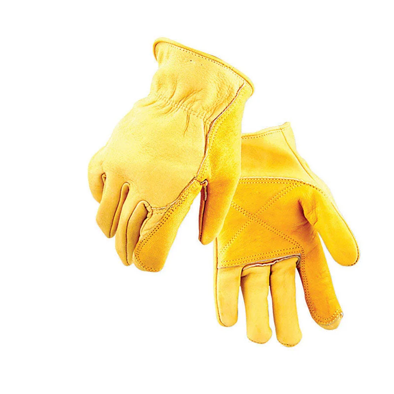 glove with classic vibe-  Golden Stag Gold Cowhide Leather Rolled Cuff Heavy Duty Reinforced Palm Men's Driver Gloves Medium