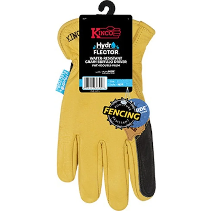 glove with classic-  Kinco Hydroflector Men's Indoor/Outdoor Full Grain Driver Gloves Black/Gold L 1 pair