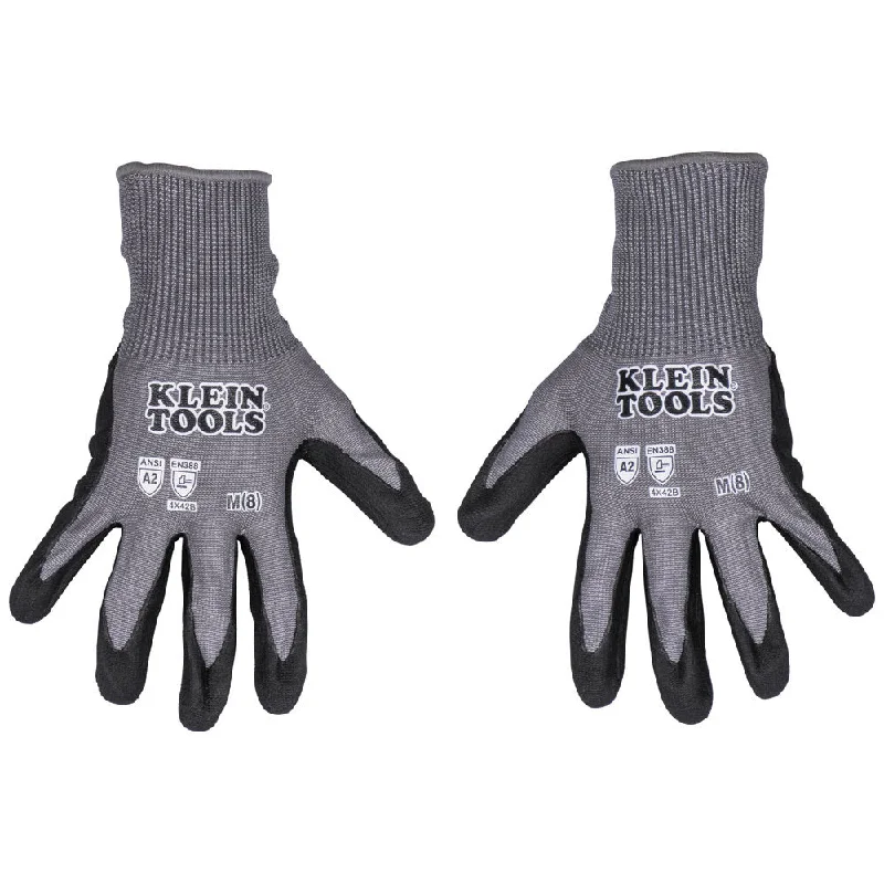 glove with tech-  Klein 60585 Knit Dipped Gloves, Cut Level A2, Touchscreen, Large, 2-Pair