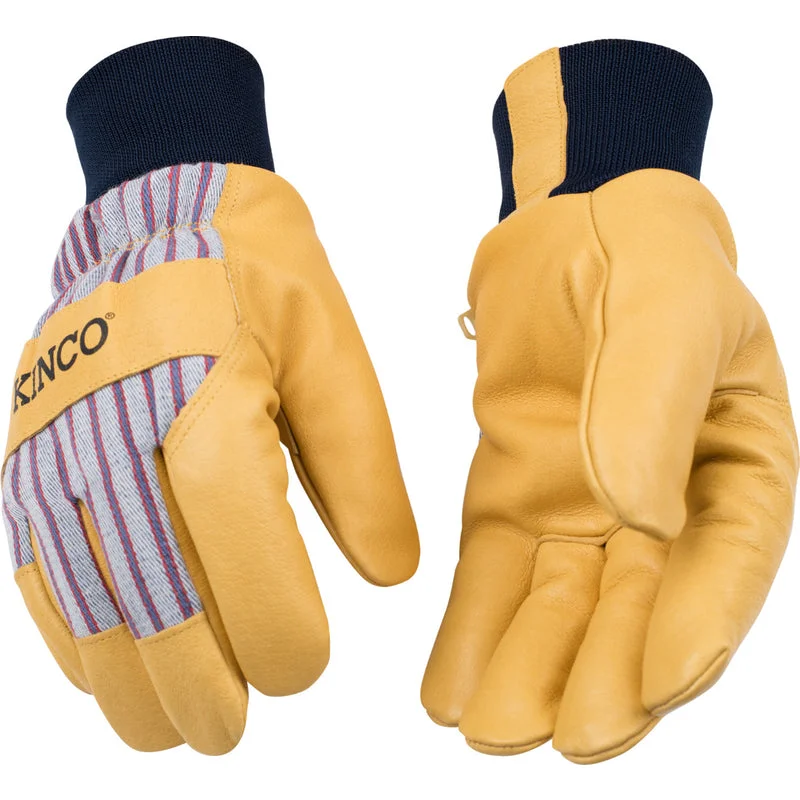 glove with sharp edge-  Kinco Yellow Medium Men's Outdoor Pigskin Leather Knit Wrist Work Gloves