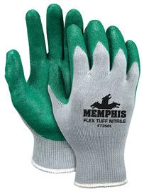 glove for small hands-  MCR Safety Size Large FlexTuff® 10 Gauge Green Latex Palm Coated Work Gloves With Gray Cotton And Polyester Liner And Knit Wrist Cuff