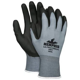 glove with green hue-  Memphis Glove Large UltraTech® HPT 15 Gauge HPT Palm And Fingertips Coated Work Gloves With Nylon Liner And Knit Wrist