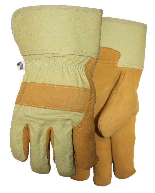 glove with steel finish-  Midwest WW517 Leather Palm With Canvas Gloves (One Dozen)