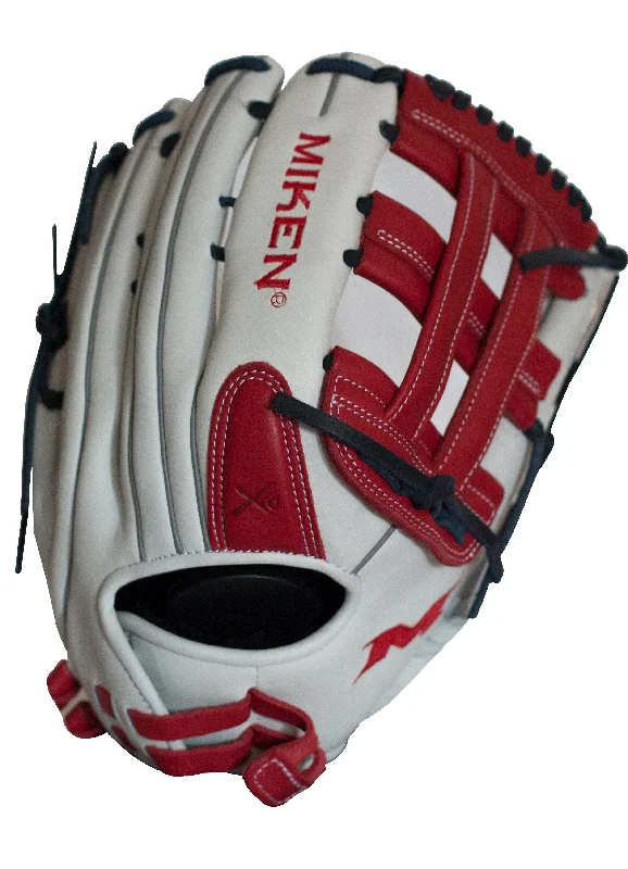 glove for timeless feel-  Miken Pro Series 13.5″ Slow Pitch Fielding Glove – White/Scarlet/Navy: PRO135WSN