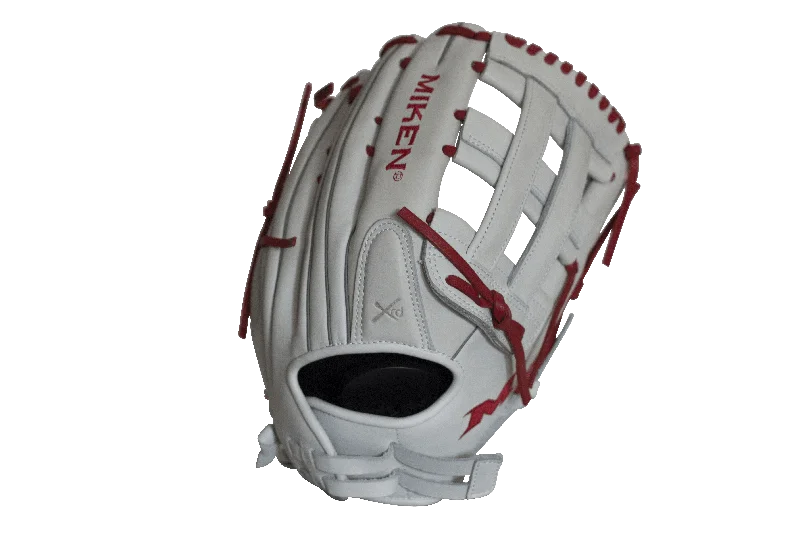 glove for chic edge-  Miken Pro Series 13.5" Slow Pitch Fielding Glove - White/Scarlet: PRO135WS