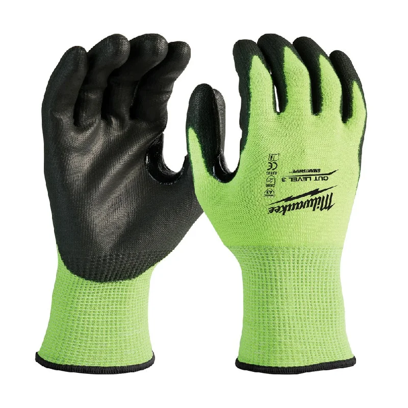 glove with vibrant touch-  Milwaukee 48-73-8932 High Visibility Cut Level 3 Polyurethane Dipped Safety Gloves - Large