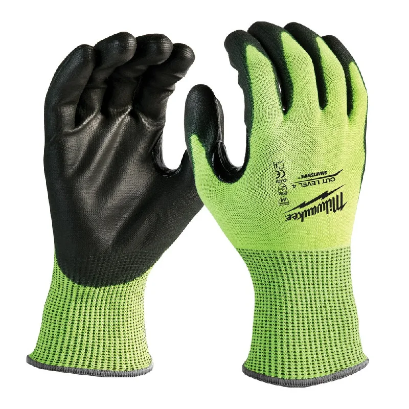 glove with warm vibe-  Milwaukee 48-73-8940 High Visibility Cut Level 4 Polyurethane Dipped Safety Gloves - Small