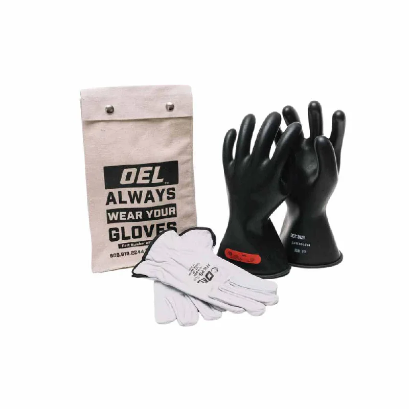 glove for chic-  OEL IRG011B9K Class 0 Black Rubber Insulating Glove Kit - Size 9