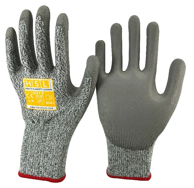 glove with soft lining-  PU Gloves (CUT Level 5) - Grey