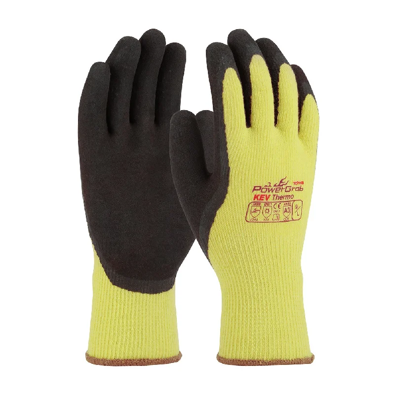 glove with warm feel-  PowerGrab KEV 09-K1350 Thermo Seamless Knit Kevlar/Acrylic Glove with Latex Coated MicroFinish Grip on Palm and Fingers (One Dozen)