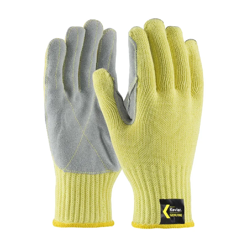 glove with cozy fit-  PIP 09-K300LP Kut Gard Seamless Knit Kevlar with Split Cowhide Leather Palm and Kevlar Stitching Safety Glove (One Dozen)