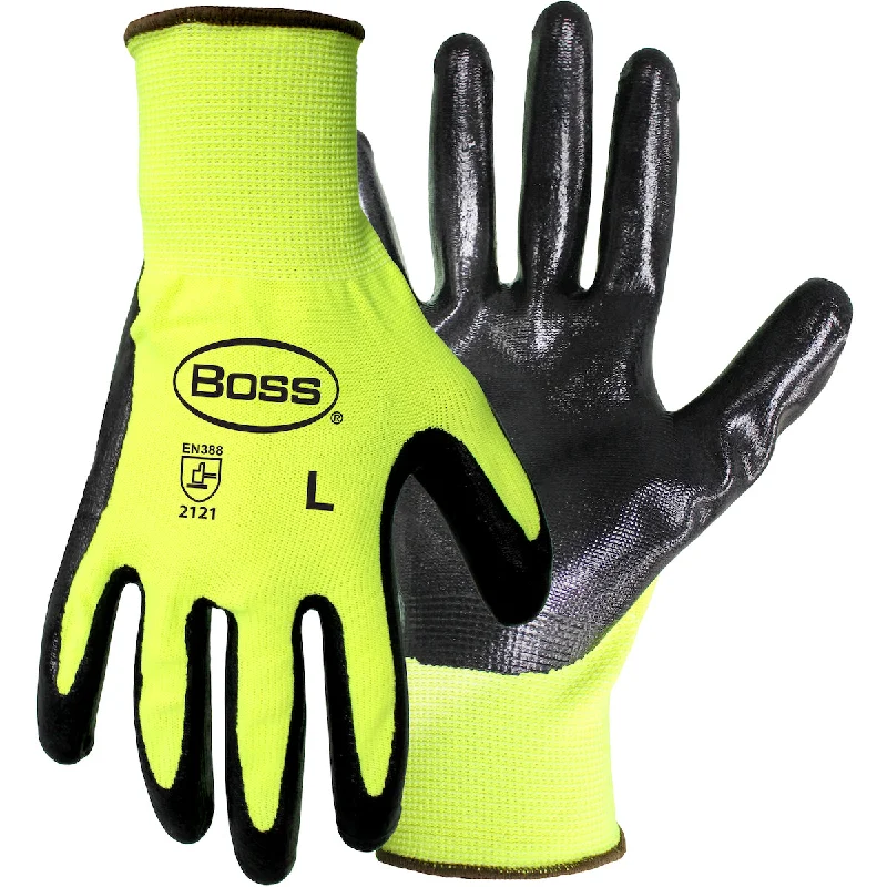 glove with comfy-  PIP 1UH7802 Boss Hi-Vis Seamless Knit Polyester with Nitrile Coated Safety Glove (One Dozen)