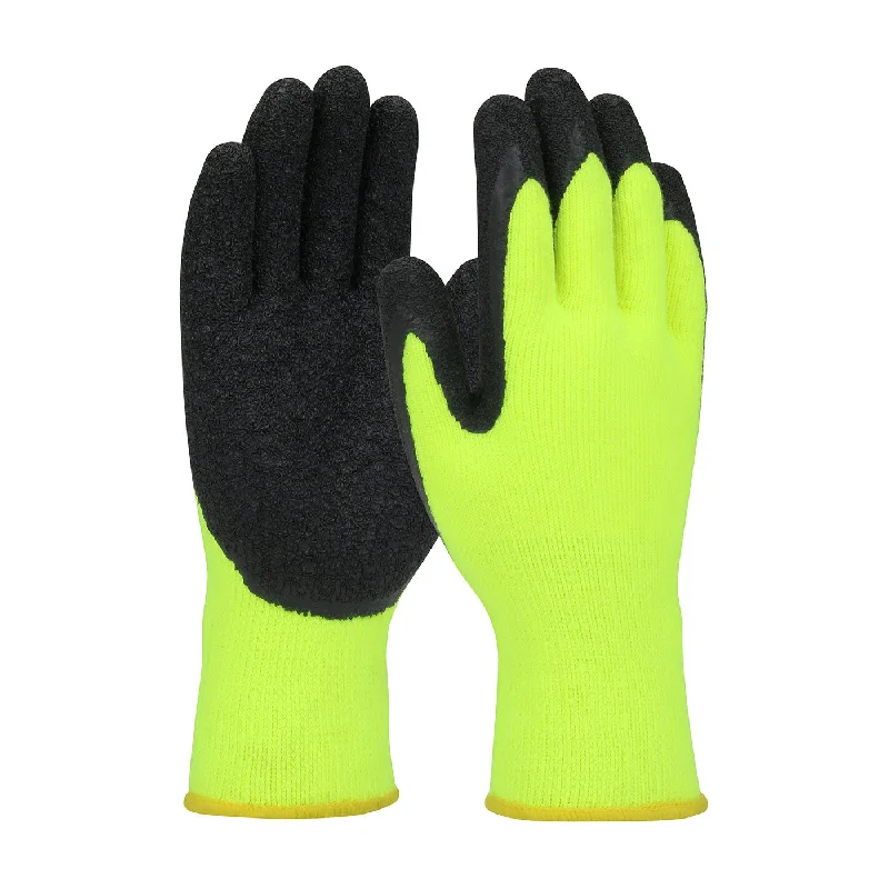 glove for fitness goals-  PIP 41-1425 Economy Hi-Vis Seamless Knit Acrylic with Latex Coated Crinkle Grip on Palm and Fingers Safety Glove (One Dozen)