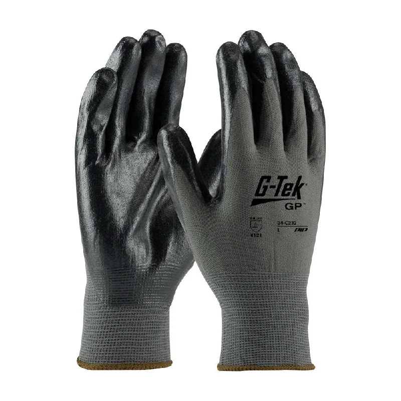 glove with cozy fit-  PIP Industrial Products 34-C232/M G-Tek VP Nitrile Work Gloves, Nylon Liner, Medium