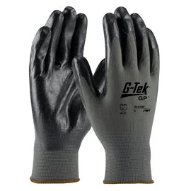 glove with blue pattern-  Protective Industrial Products Large G-Tek® GP™ 13 Gauge Nitrile Palm And Finger Coated Work Gloves With Nylon Liner And Continuous Knit Wrist