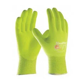 glove with durable seam-  Protective Industrial Products Size Extra Large MaxiFlex® Ultimate™ 15 Gauge Hi-Viz Yellow MicroFoam Nitrile Palm & Fingers Coated Work Gloves With Hi-Viz Yellow Nylon And Elastane Liner And Knit Wrist Cuff