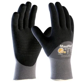 glove with breathable-  Protective Industrial Products Small MaxiFlex® Endurance by ATG® 15 Gauge Black And Microdot Nitrile Palm, Finger And Knuckles Coated Work Gloves With Gray Nylon And Lycra® Liner And Continuous Knit Wrist