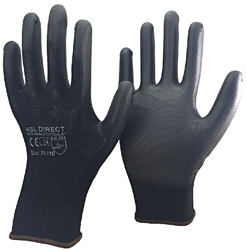 glove with rubber-  Palm Coated PU Gloves - Black