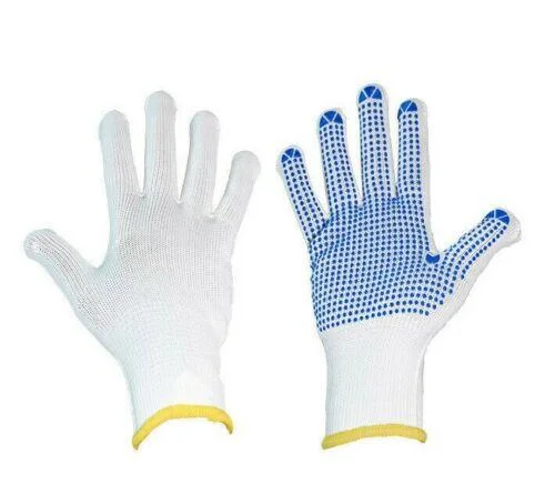 glove for everyday-  PVC Polka Dotted Gloves - White/Blue