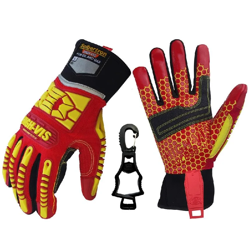 glove with adjustable-  Seibertron HIGH-VIS HRC5 Rigger Excellent Grip Cut5 Handyman/Boxer Work Gloves Abrasion Resistant Oil & Gas Drilling Safety Impact Protection Gloves CE EN388 4542