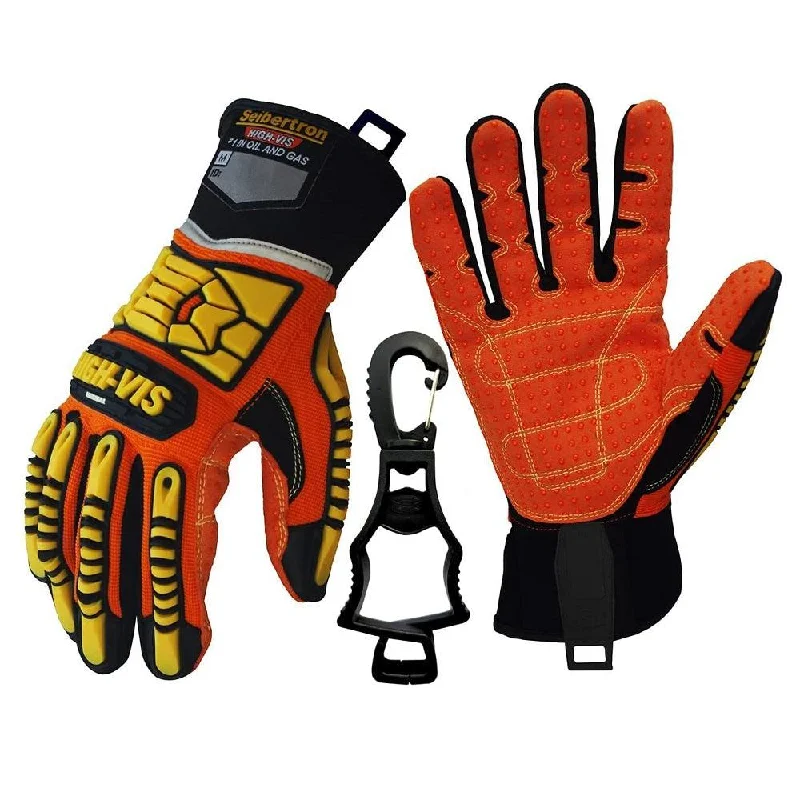 glove with nylon-  Seibertron HIGH-VIS SDX2 Resistant Reducing Anti-Impact Mechanics Heavy Duty Safety Rescue Gloves CE EN388 4232 with 1 Black Glove Clip