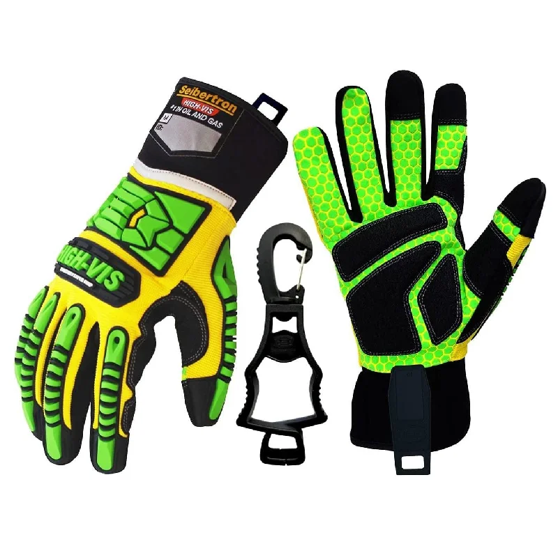 glove with grey finish-  Seibertron HIGH-VIS SDXG2 Dexterity Super Grip GEL Oil & Gas Anti-Vibration Impact Protection Safety Gloves CE EN388 4131