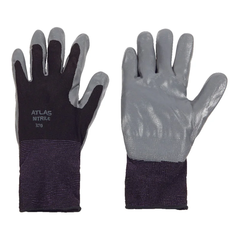 glove with sleek feel-  Atlas Unisex Indoor/Outdoor Nitrile Dipped Gloves Black/Gray L 1 pair (Pack of 12)