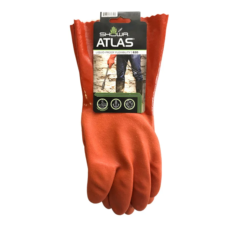 glove with padding-  Showa Atlas 620m-08.Rt Medium Orange Pvc Seamless Cotton Gloves