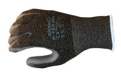 glove with unique touch-  SHOWA Best Glove Size 6 Cut Resistant Black Polyurethane Palm And Fingertip Coated Work Gloves With Gray Hagane Coil Liner