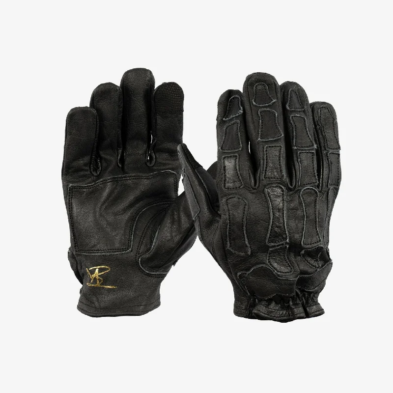 glove for trendy-  Skeleton Leather Motorcycle Glove - Black on Black