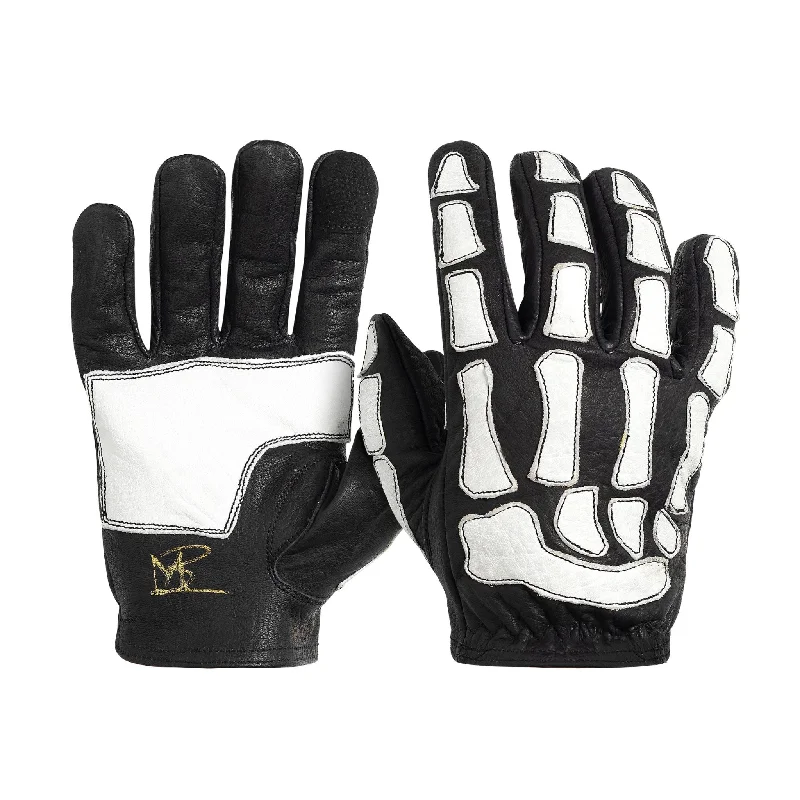 glove for timeless-  Skeleton Leather Motorcycle Glove - Black-White