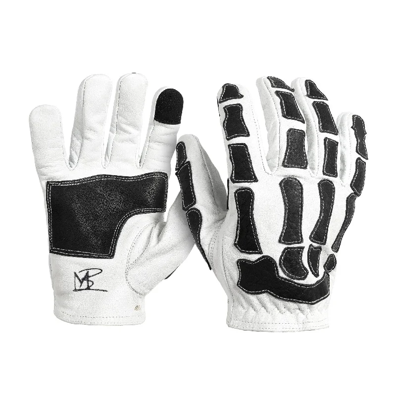 glove for sleek-  Skeleton Leather Motorcycle Gloves - White-Black