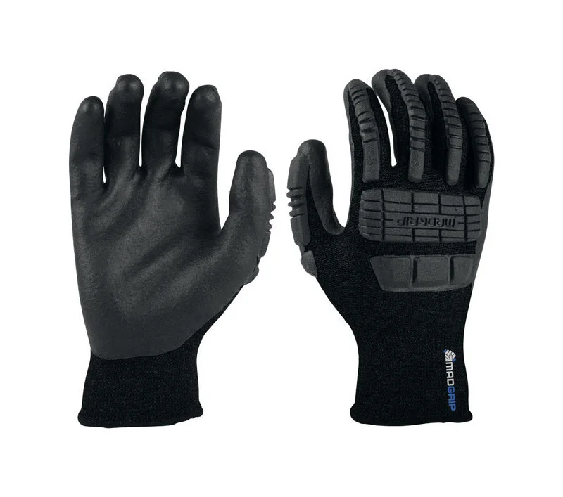 glove for outdoor-  MadGrip Thunderdome Nylon Thermal Black Lined Non-Slip Grip Insulated Impact Gloves Medium